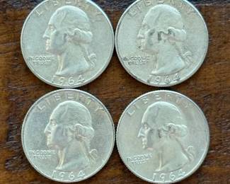 (4) Group of Four Washington 90% Silver Quarters; Pre-1965