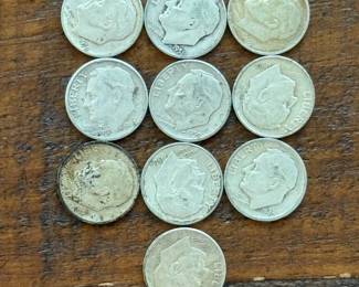 (10) Group of Ten Roosevelt Silver Dimes; Pre-1965
