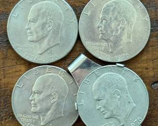 (4) Group of Four 1776-1976 Eisenhower Bicentennial Dollars; One in a Moneyclip