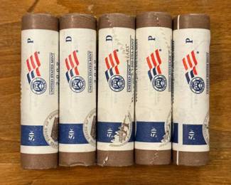 (5) Five Rolls of Uncirculated Lincoln Presidency, Formative Years, and Birthplace Pennies in Bank Rolls; D & P Mint Marks