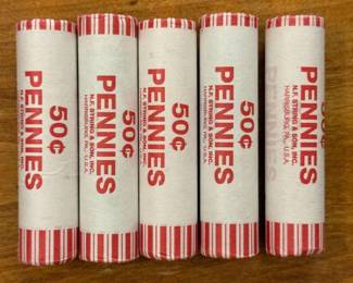 (5) Five Rolls of Random Lincoln Pennies