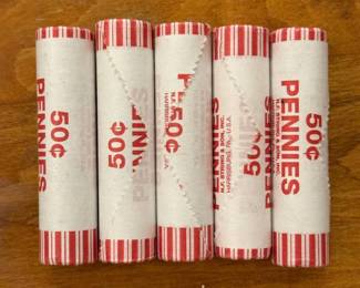 (5) Rolls of Random Pennies in Bank Rolls