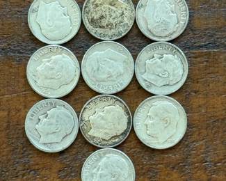 (10) Group of Ten Roosevelt Silver Dimes; Pre-1965