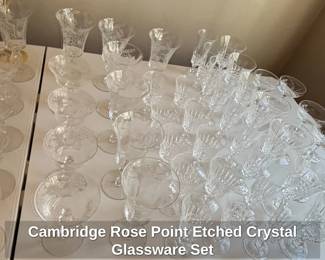 Cambridge Rose Point Etched Crystal Glassware Set