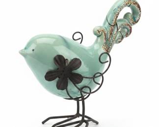 Ceramic Turquoise Dolphin Figurine with Metal Stand