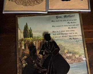 Victorian Reverse Painted Convex Glass Silhouettes with Poem