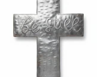Embossed Metal Cross with Be Still Inscription  Rustic Farmhouse Decor