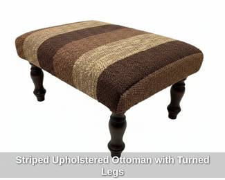 Striped Upholstered Ottoman with Turned Legs
