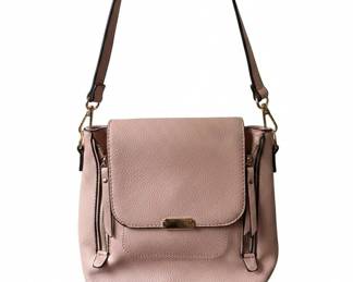 Pink Faux Leather Flap Crossbody Bag with Zipper Accents