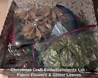 Christmas Craft Embellishments Lot  Fabric Flowers  Glitter Leaves