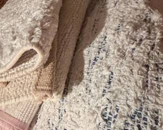 Mixed Lot of Area Rugs Cream Shag, Beige Looped Pile with Pink Border, and Textured Cream Shag