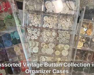 Assorted Vintage Button Collection in Organizer Cases