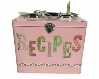 Pink Recipes Tin Box with Ribbon and Clasp