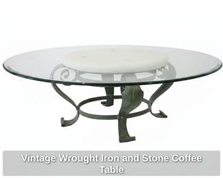 Vintage Wrought Iron and Stone Coffee Table