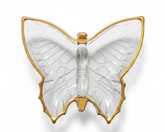 Vintage Jeannette Glass Butterfly Shaped Divided Candy Dish with Gold Trim