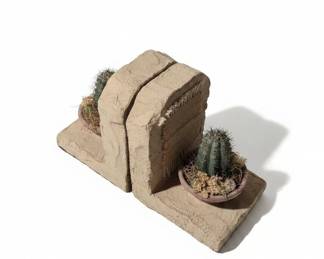 Terracotta Rock Bookends with Cacti