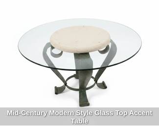 MidCentury Modern Style Glass Top Accent Table