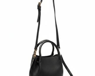 Black Leather Bucket Bag with Shoulder Strap
