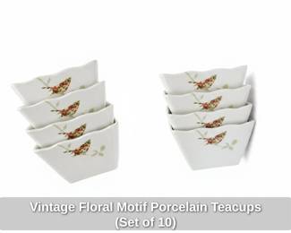 Vintage Floral Motif Porcelain Teacups Set of 