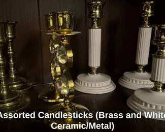 Assorted Candlesticks Brass and White Ceramic or Metal