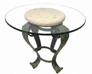 Sculptural Dolphin and Wave Pedestal Table with Glass Top