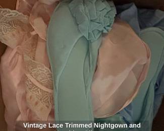 Vintage Lace Trimmed Nightgown and Matching Slippers