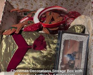 Christmas Decorations Storage Box with Reindeer Antlers and Ornaments