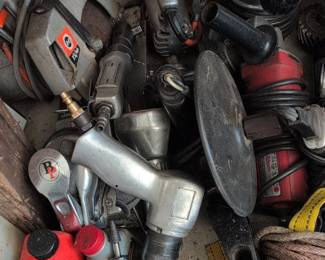 Assorted Power Tools and Air Tools Lot with Milwaukee Angle Grinder and Central Pneumatic Air Tools