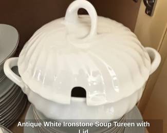 Antique White Ironstone Soup Tureen with Lid
