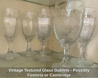 Vintage Textured Glass Goblets  Possibly Fostoria or Cambridge