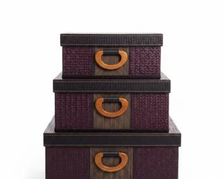 Set of Woven Storage Boxes with Hourglass Lamp