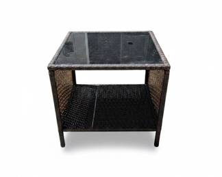 Wicker and Glass Top Side Table