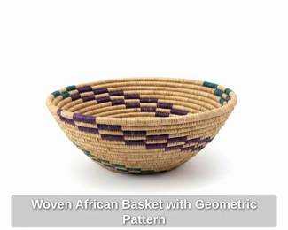 Woven African Basket with Geometric Pattern
