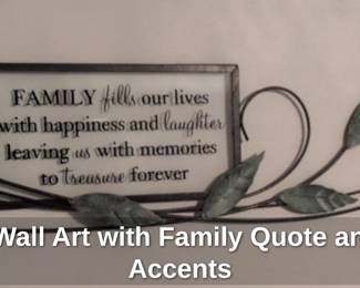 Metal Wall Art with Family Quote and Leaf Accents