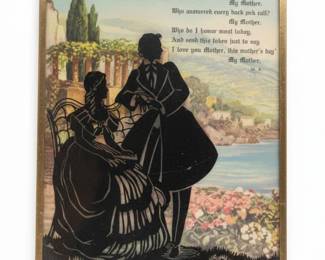 Victorian Reverse Painted Convex Glass Silhouettes with Poem second image