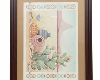 Southwestern Prickly Pear Cactus and Pottery Framed Print by Gloria Eriksen