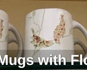 White Ceramic Mugs with Floral Bird Design