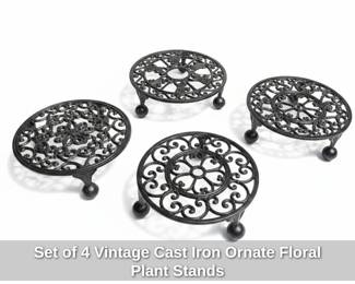 Set of Vintage Cast Iron Ornate Floral Plant Stands