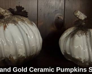 White and Gold Ceramic Pumpkins Set of