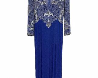 Fabrice Cobalt Blue Paisley Beaded Evening Gown