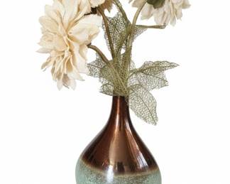 Glazed Ceramic Vase with Faux Burlap Flowers