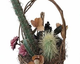Woven Basket with Assorted Dried Floral and Cactus Arrangement