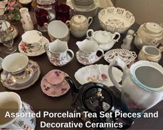 Assorted Porcelain Tea Set Pieces and Decorative Ceramics