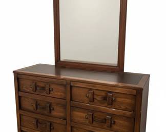 Vintage Campaign Style Dresser with Mirror by Thomasville