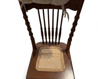 Antique Oak Spindle Back Cane Seat Rocking Chair
