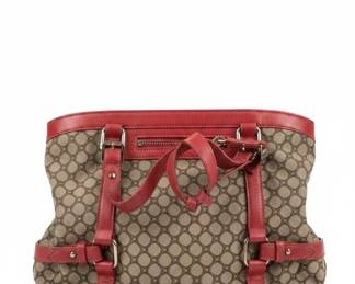Coach Signature C Monogram Shoulder Bag with Red Leather Trim