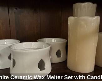 White Ceramic Wax Melter Set with Candles