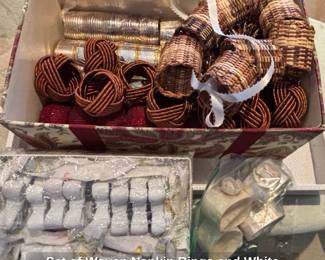 Set of Woven Napkin Rings and White Ceramic Place Card Holders