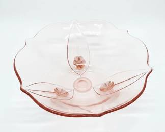 Pink Depression Glass Cherry Blossom Footed Bowl