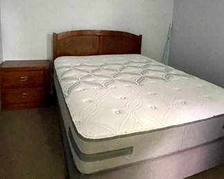 QUEEN MATTRESS, QUEEN HEADBOARD, NIGHT STAND